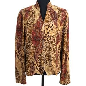 Vintage Y2K Animal Print Paisley Zipper Blazer Jacket Full Zip Up microsuede 12